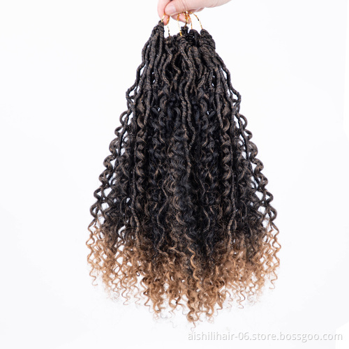 river locs corchet extension hair faux locs synhtetic hair curly ends ombre color twist braids